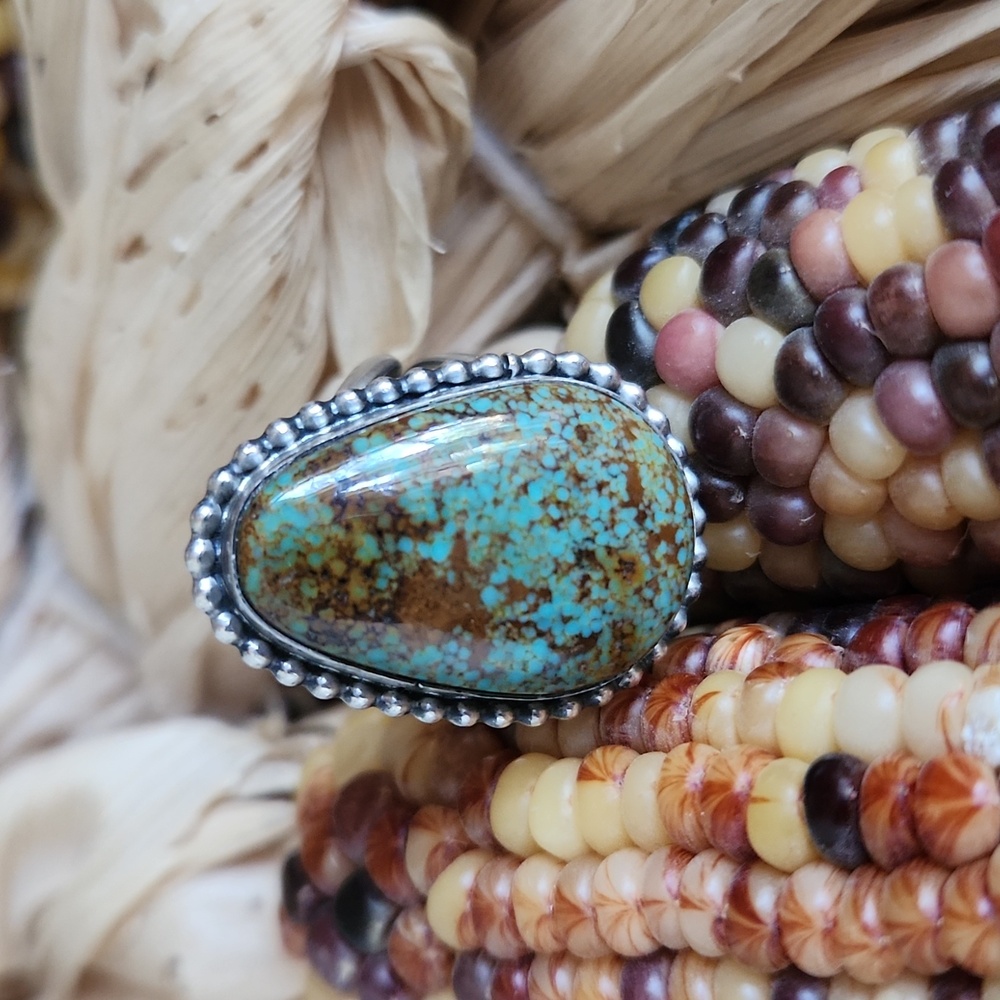 Beautiful NWOT Native American Navajo Handmade Turquoise & Sterling Ring 💙💚🤎